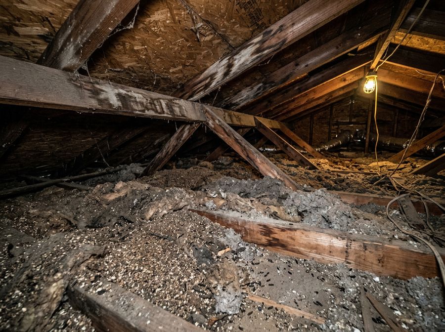 Contaminated attic before removal